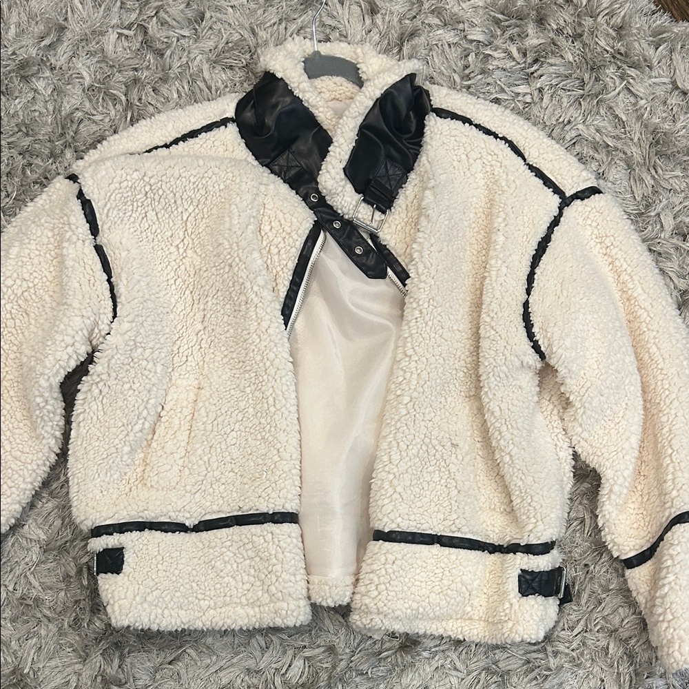 Cream and Black Sherpa Jacket
